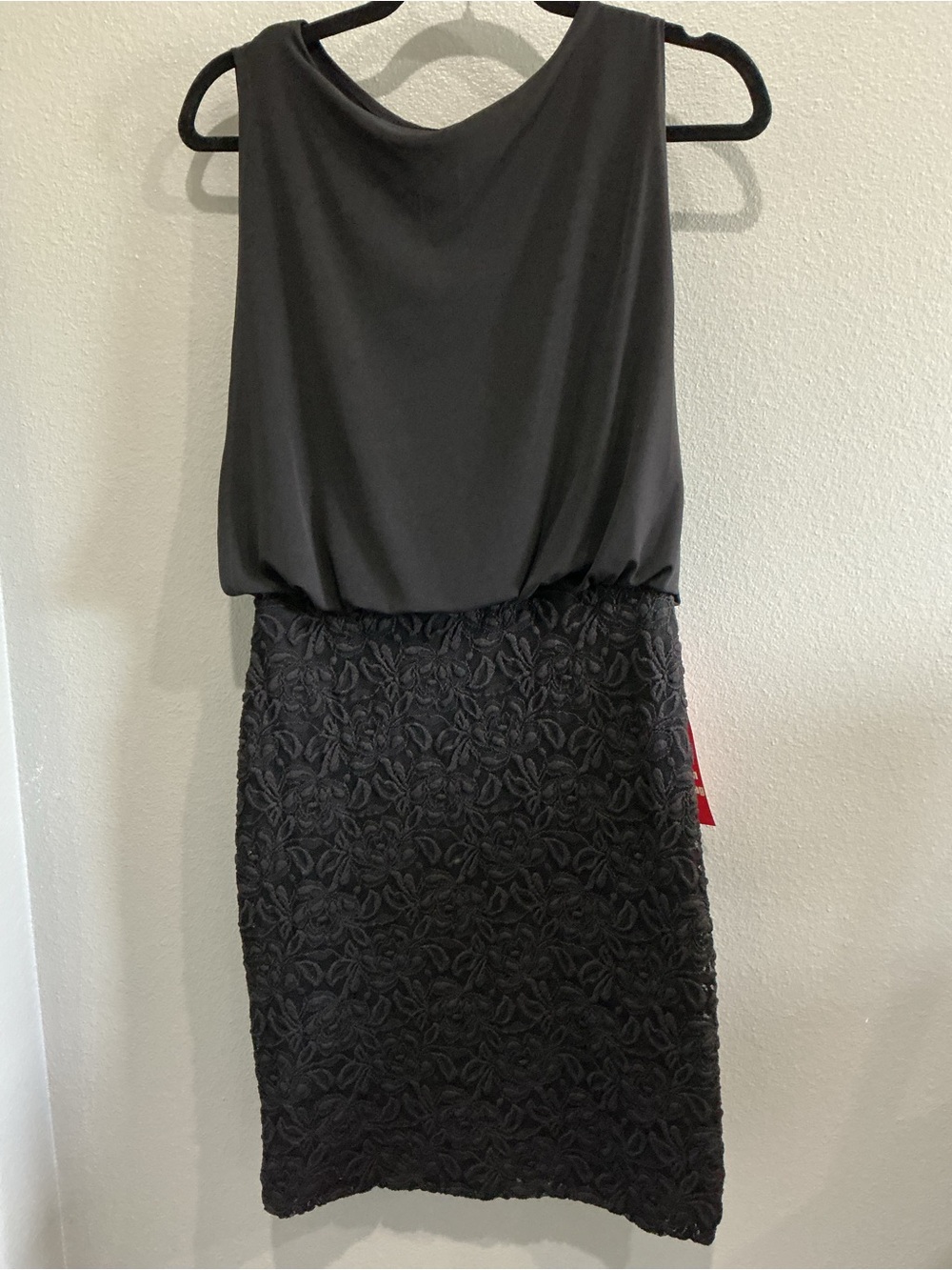 Enfocus Studio Black Sleeveless Draped Bodice Lace Skirt Chemise Dress